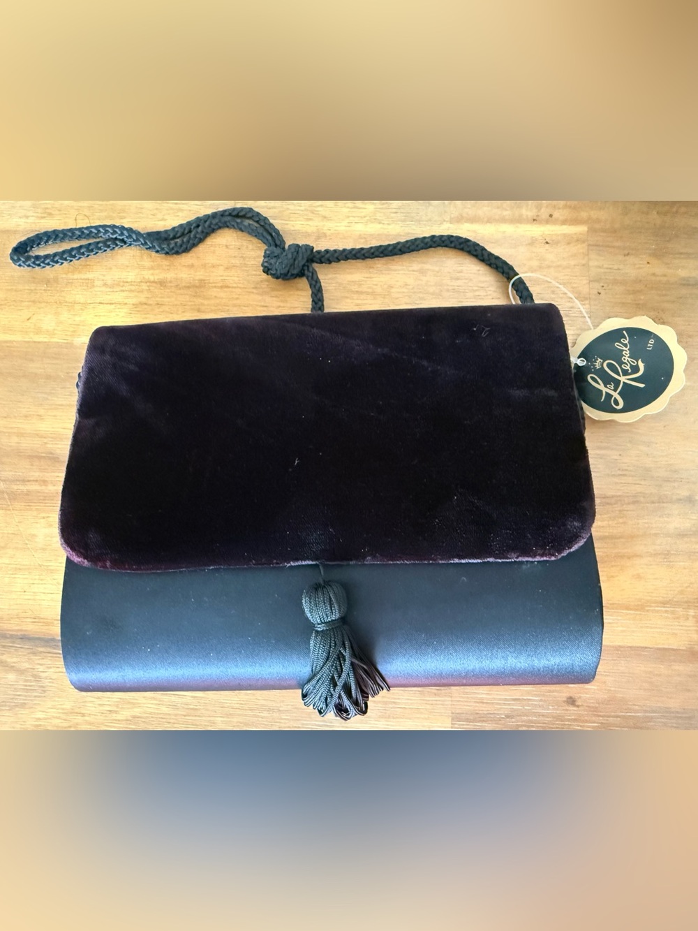 La Regale Black Velvet & Satin Tassel Clutch